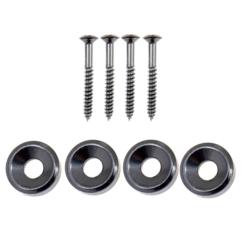 4PCS Guitar Neck Mounting Ferrules Bushings W/ Screws 14mm Guitar Bass Neck Mounting Bushing Black