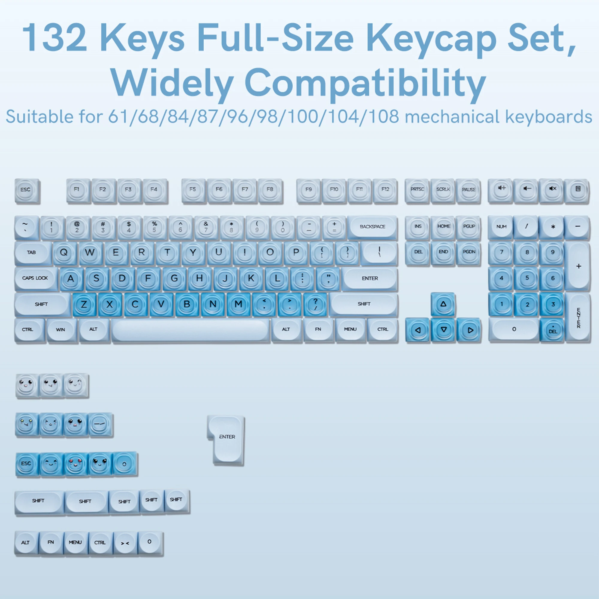 

132 клавиши, синяя жидкая основа, колпачок HOA, профиль PBT, двойной колпачок для переключателя Mx, механическая клавиатура, колпачки для клавиш ISO Enter