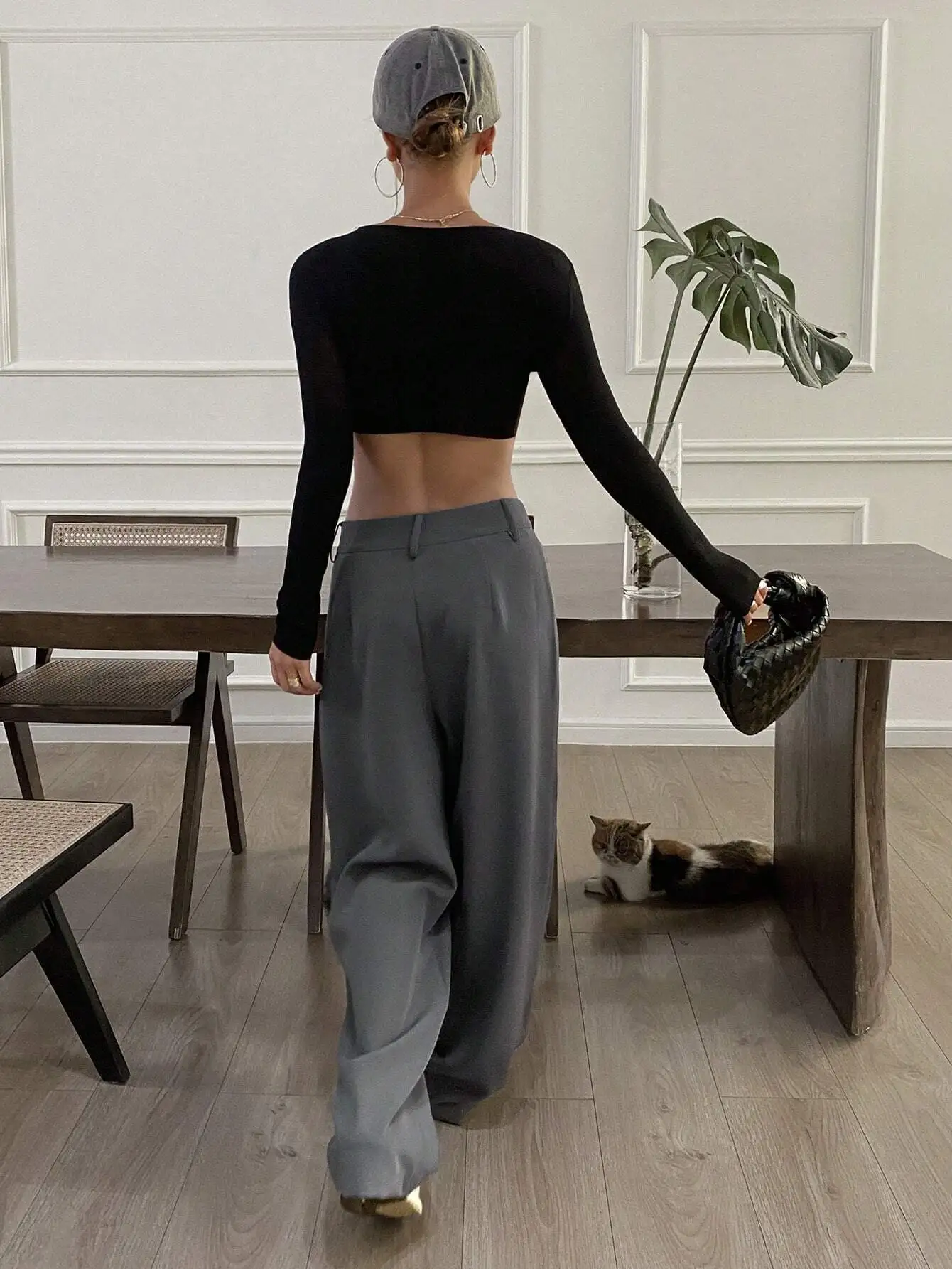 

High Waist Wide Leg Straight Pants Solid Color Casual Women Daily Wear