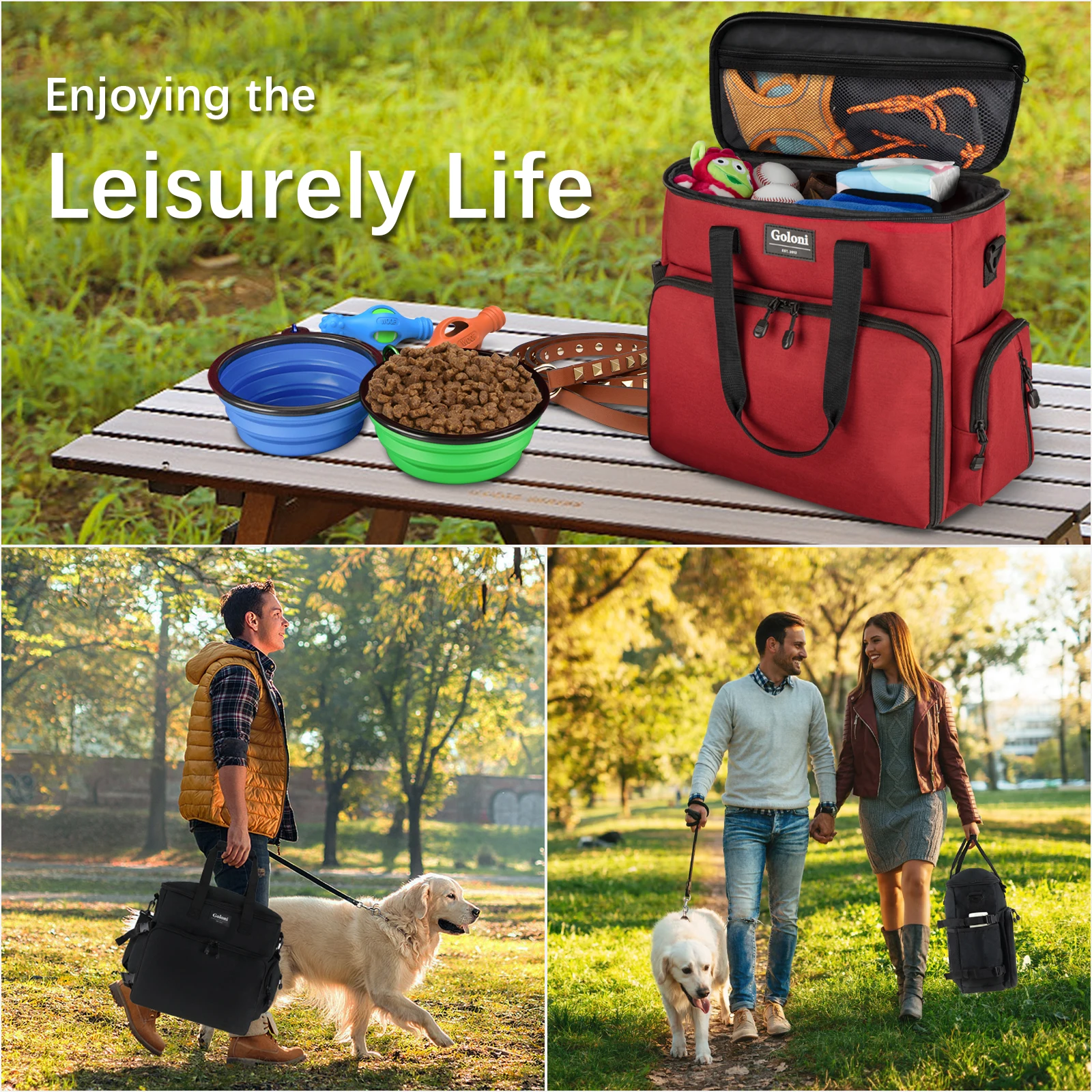 Airline Approved Dog Travel Bag Large Capacity for Pet Accessories, with 2 Collapsible Dog Bowls,2 Dog Food Container,1 P