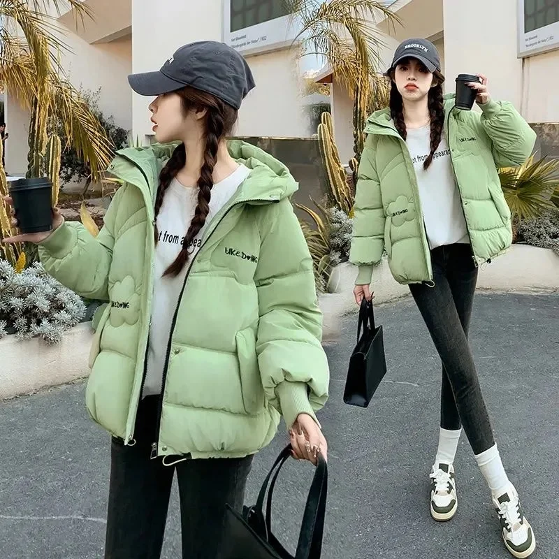 Women's Down Cotton Coats 2025 New Hooded Tops Short Parkas Winter Korean Loose Warm Outercoat Female Bread Waterproof Jackets