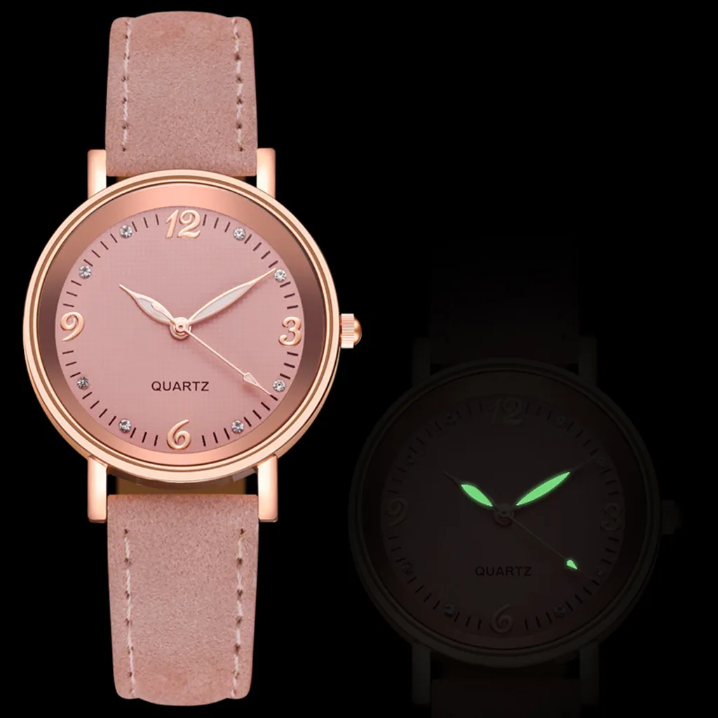 

Ladies Luxury Quartz Watch Glow Pointer Round Watch Stainless Steel Dial Casual Bracele Watch Women'S Frosted Leather Strap 시계