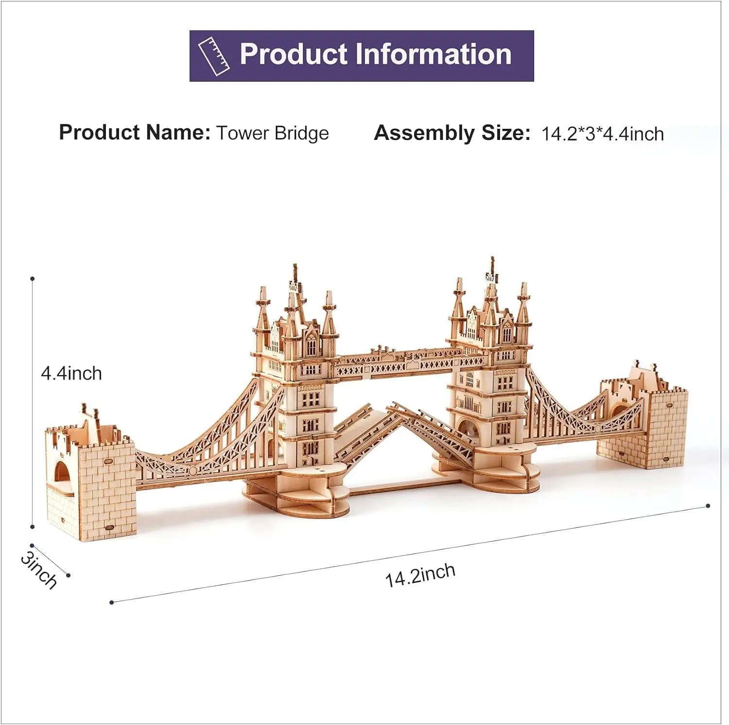 Robotime 3D Wooden Puzzle DIY Construction Model Kit with LED Light Big Ben Set ower Bridge Construction Model For Children Kids