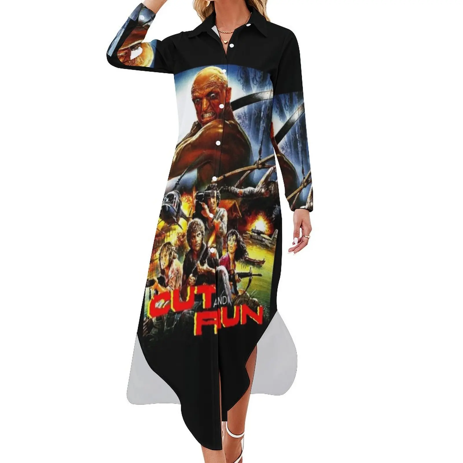 

Cut and Run Movie Poster Long Sleeved Shirt Dress summer dresses womens 2024 dresses for woman