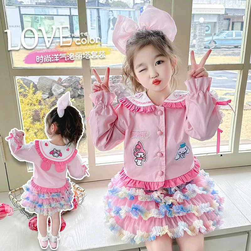 

Kawaii My Melody Children's Girl Academy Set Style Pleated Skirt Sanrio Anime Princess Clothes Kids Jk Uniform Birthday Gifts