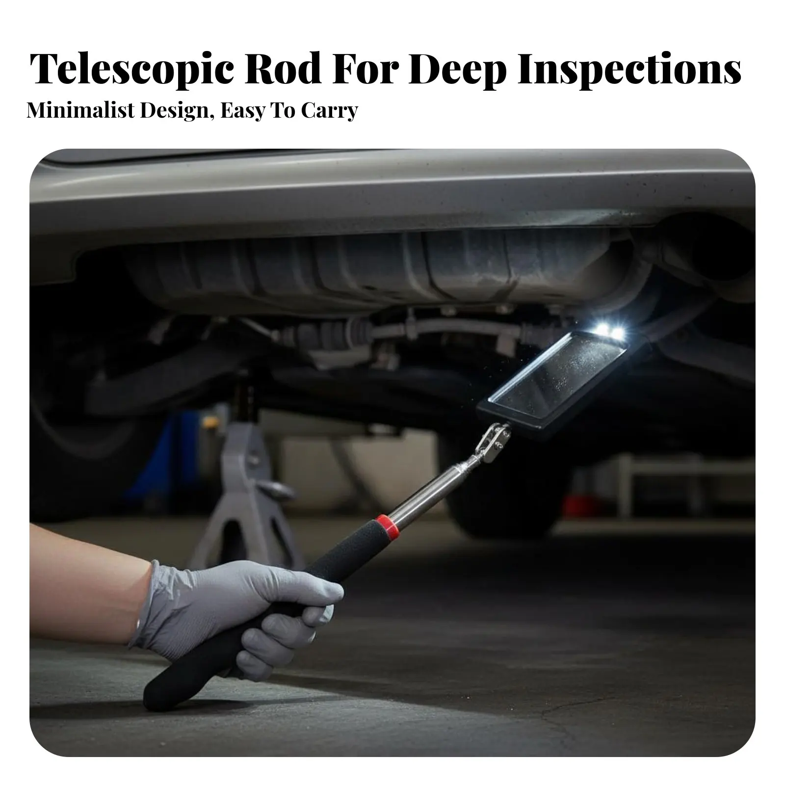 Vehicle Undercarriage Mirror Double Joint Joint Telescopic Inspection Mirror Non-Slip Grip for Technicians