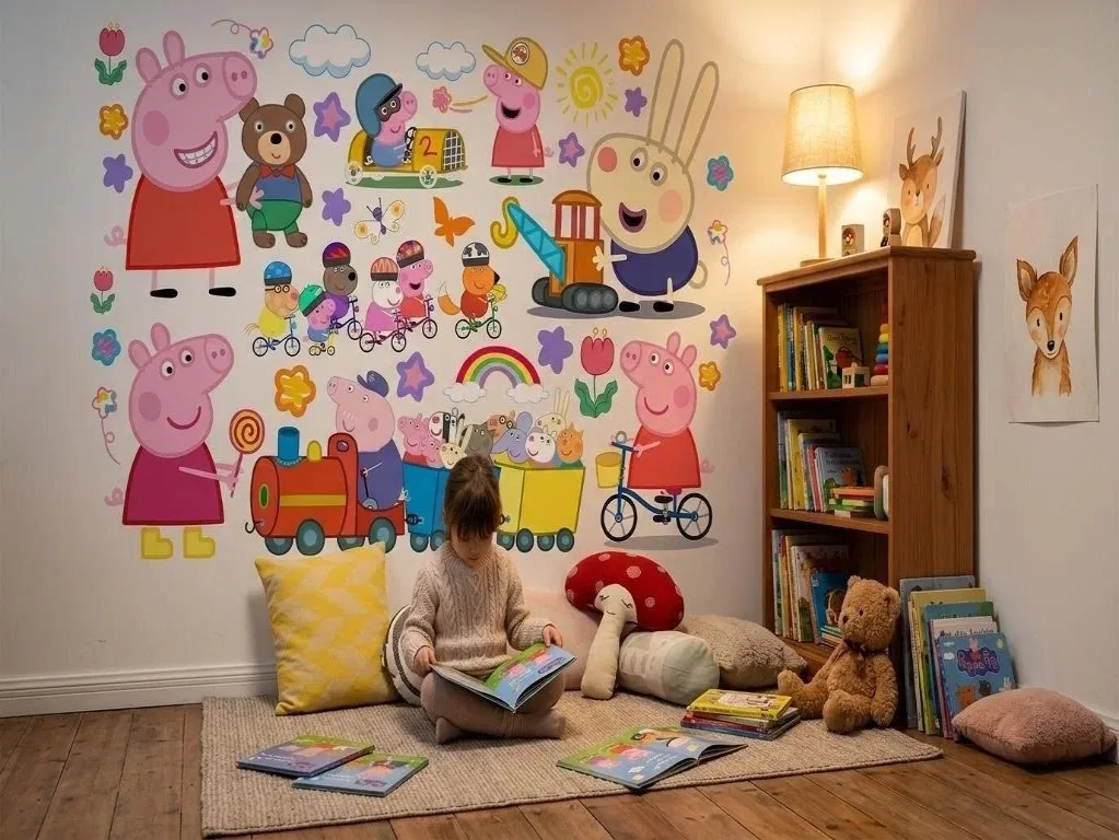 NEW Peppa Pig Cartoon DIY Wall Stickers for Kids Room Bedroom Living Room Kindergarten Anime Poster Decals Kids Wall Decoration view 6