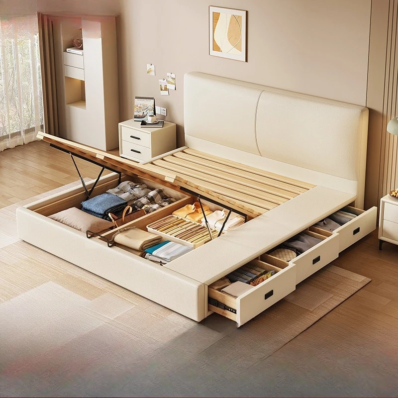 

Modern simple ultra-thin bedside bed floor drawer storage air pressure box bed master