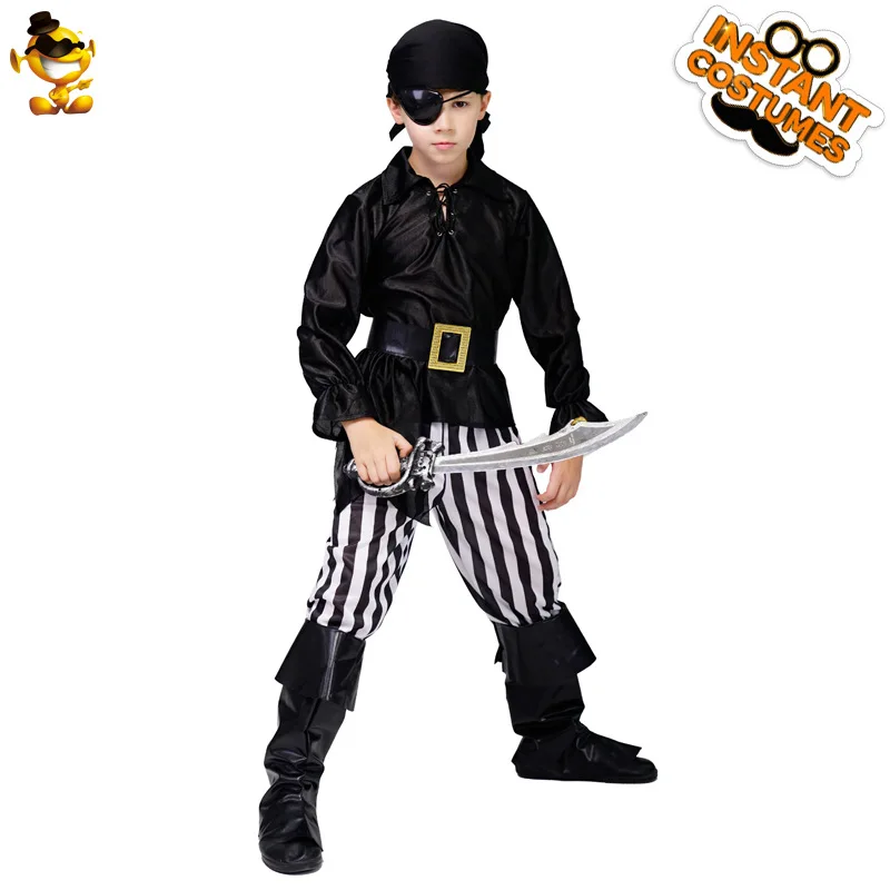 Boys Pirate Costume Children Pirate Stage Performance Party Costume Tops, Pants, Belts, Socks, Eye Masks 5pcs Cosplay Props