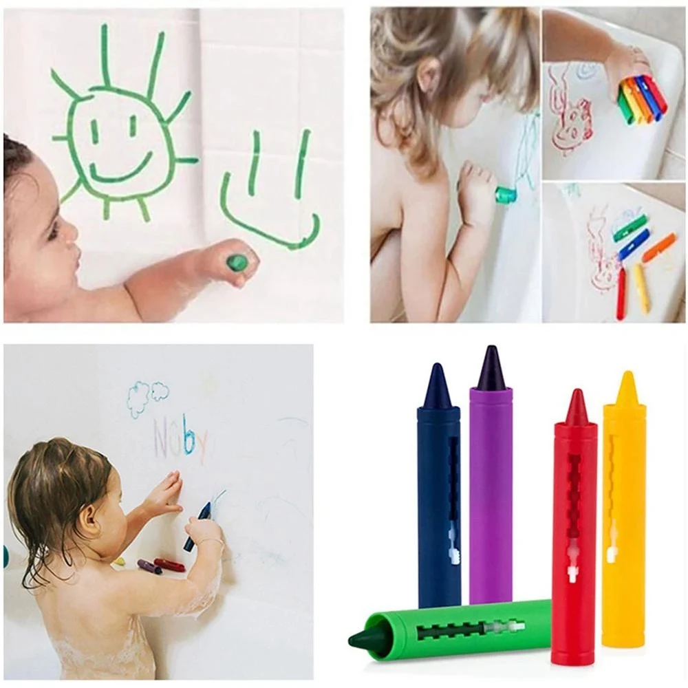 Crayon de banheiro lavável, Brinquedo Graffiti apagável, Caneta Doodle para bebê, Crianças, Banho Brinquedo Educacional Criativo, 6pcs