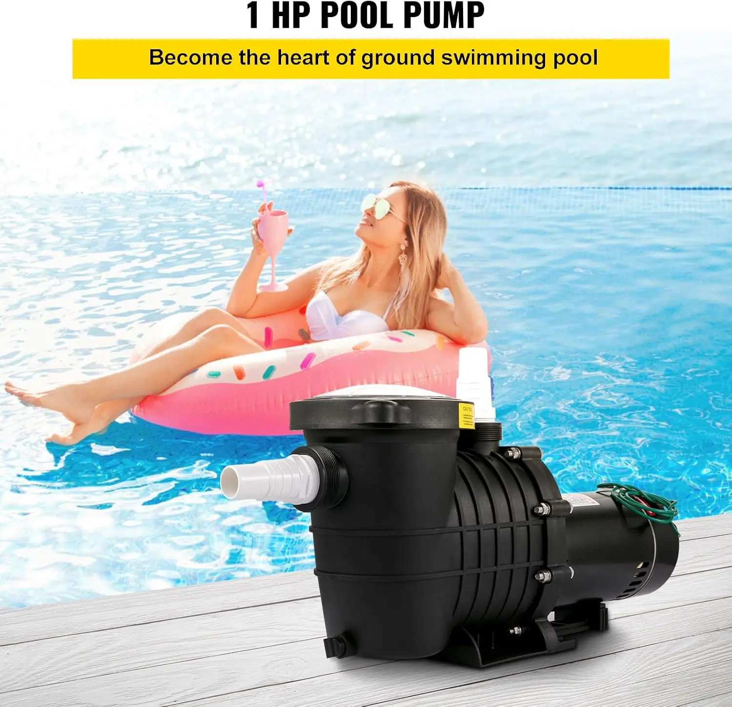 1HP Swimming Pool Pump, Dual Voltage 110V/220V, Circulates 5544GPH for Efficient Water Movement Above Pools, Includes Strainer B