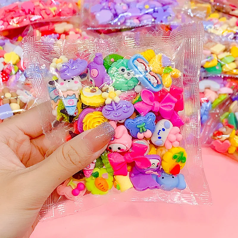 30szt Cute Cartoon Solid Color Resin Accessories Handmade Popular Cream Glue Diy Gooka Hairpin Accessories Patch Material Pack
