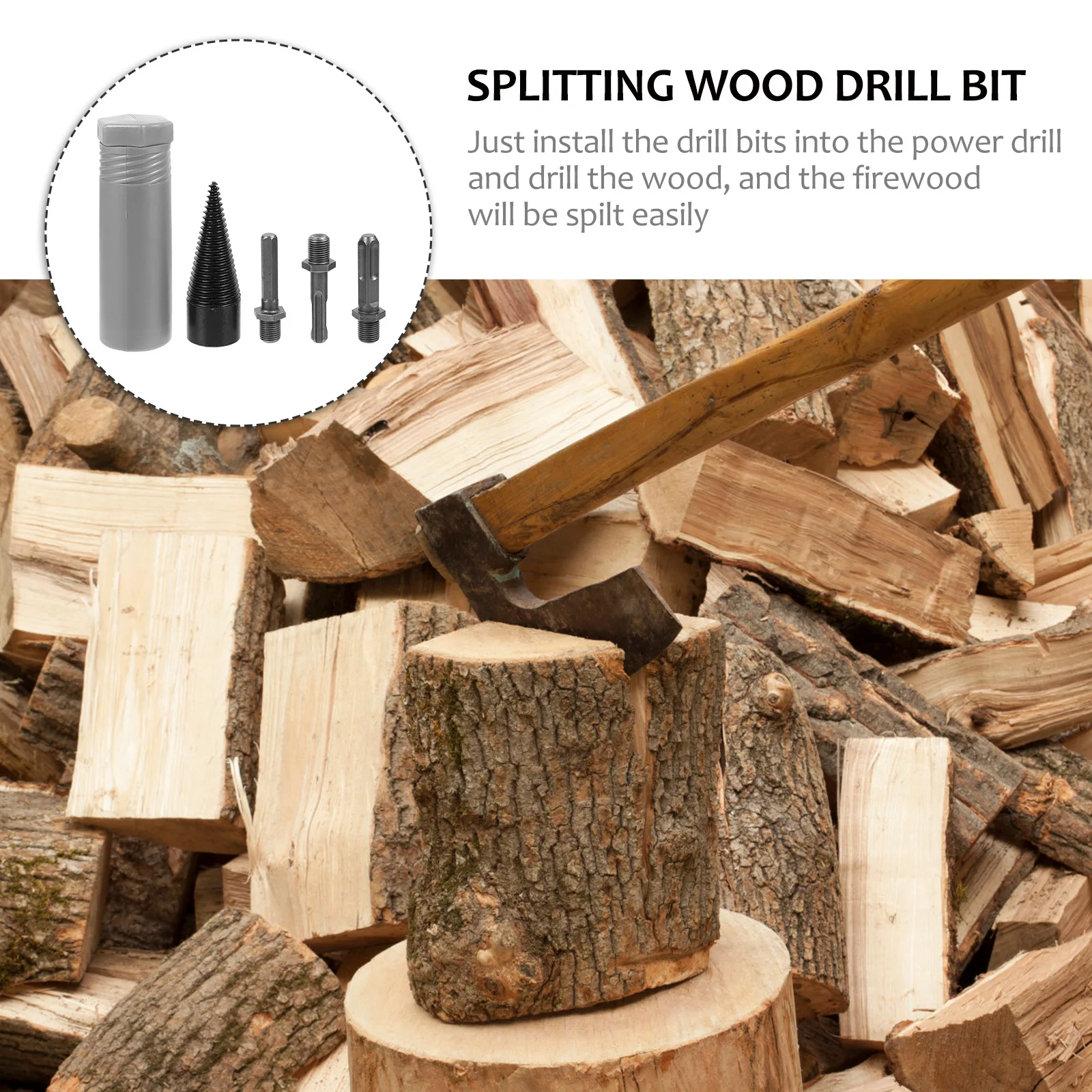 

4Pcs Wood Splitting Cone Drill Bits Steel Firewood Splitter Woodworking Drill Bits Power Tool Woodworking Tool