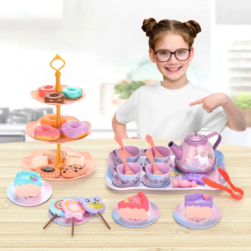 DIY Pretend Play Toy Simulation Tea Food Cake Set Play House Kitchen Afternoon Tea Game Toys Birthday Xmas Gifts For Kids Girls