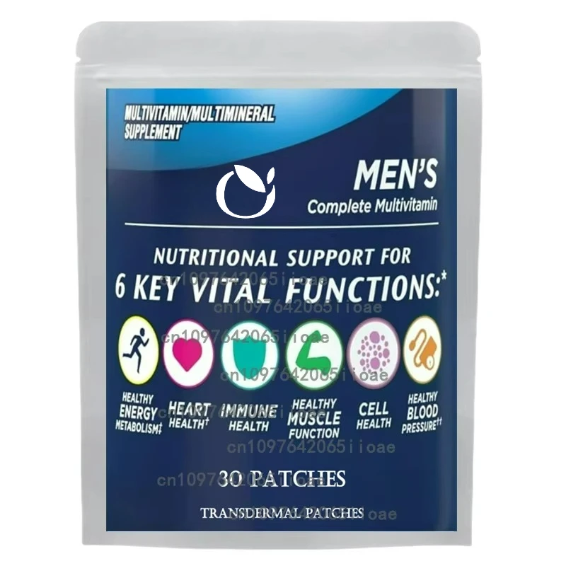 

30 пластырей, мужские мультивитаминные трансплеевые пластыри, энергия, фокус и производительность, иммунитет, поддержка здоровья