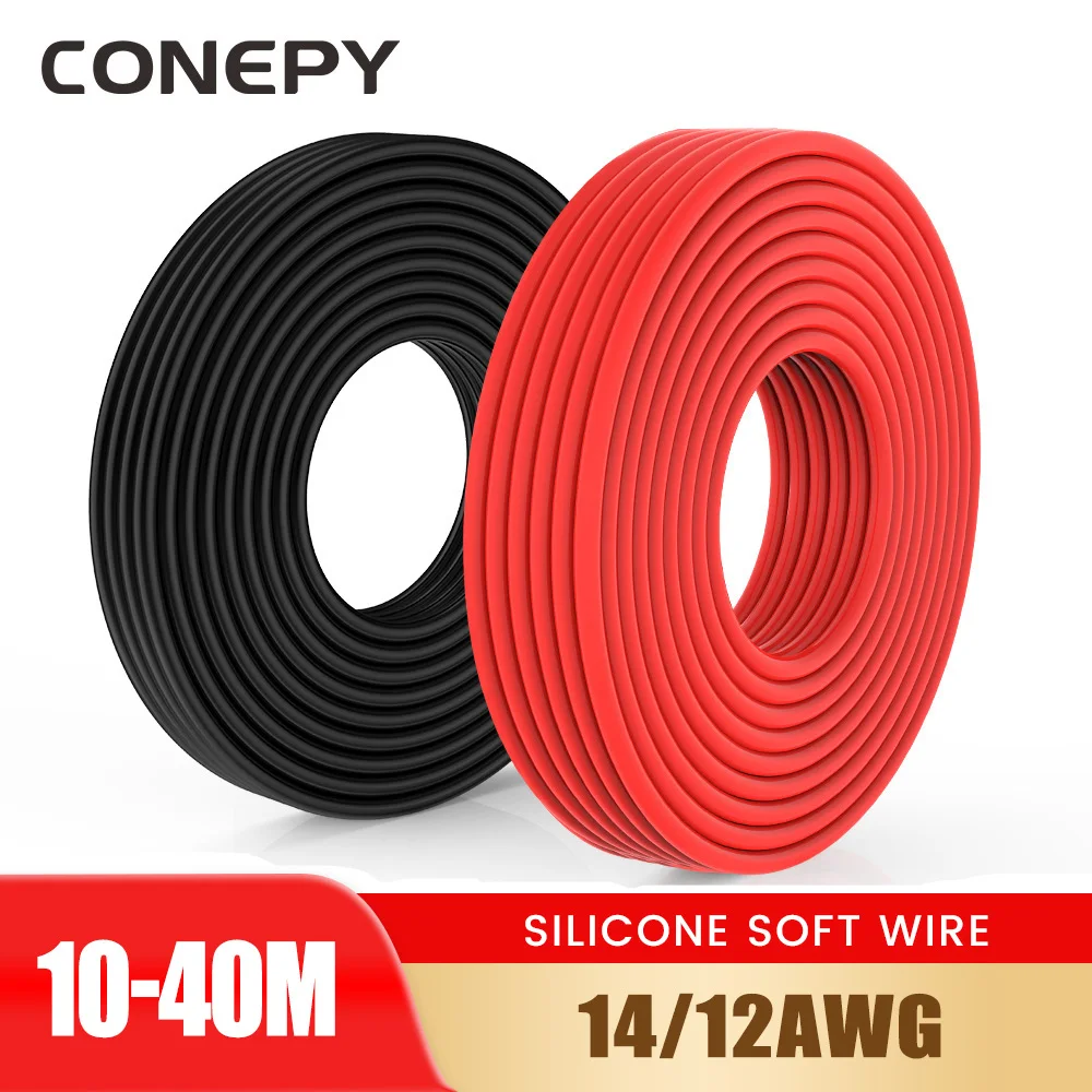 CONEPY 14 Gauge 4mm2 12 Gauge Flexible Copper Electrical Cable Silicone Wire For PV Panels Connections 10-40M/32.81-131.23FT