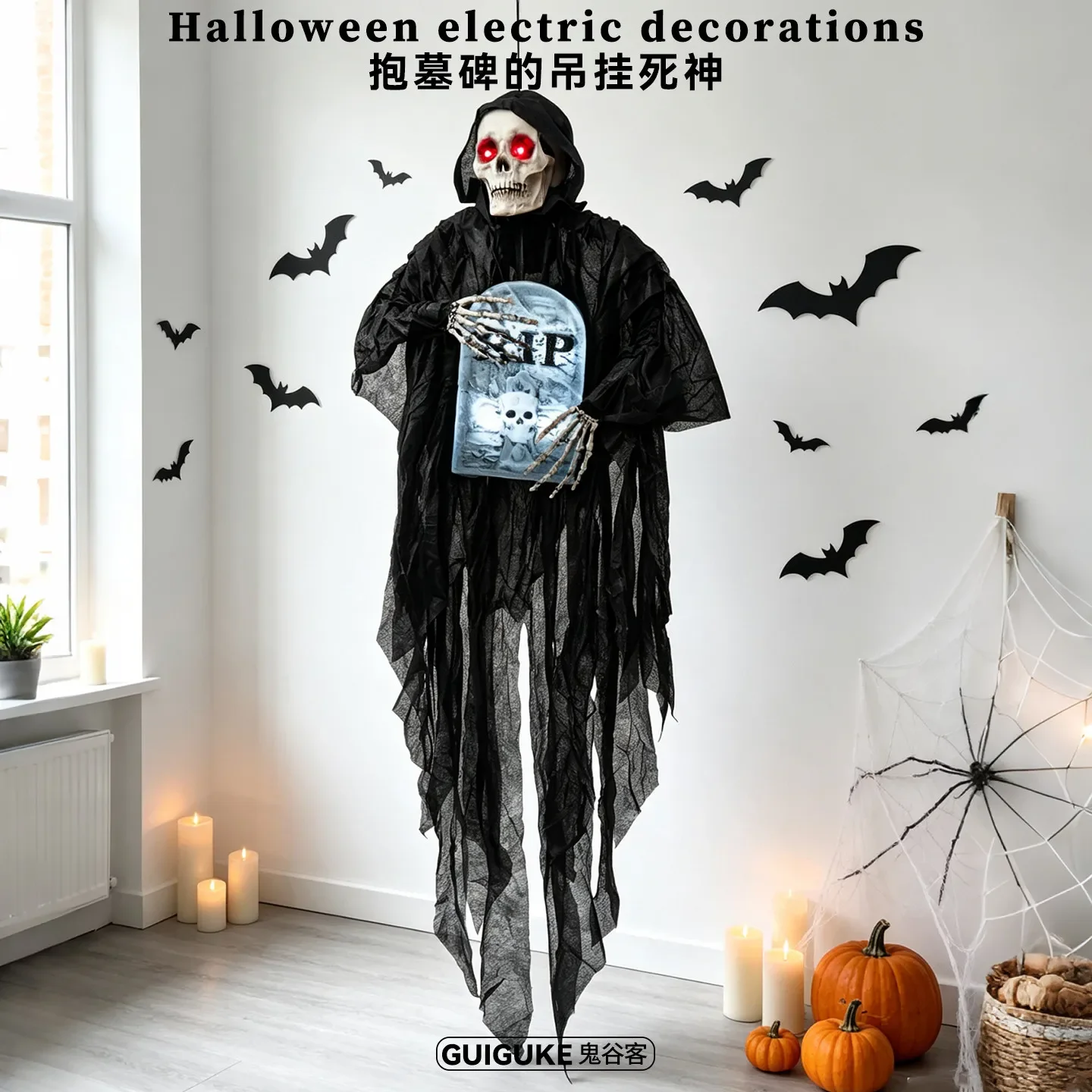 Halloween Skeleton Gravestone Death Voice-activated Induction Glowing with Sound Effects Haunted House Secret Room