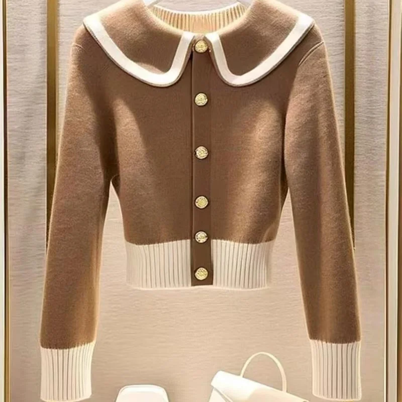 Nuovo maglione cardigan corto moda autunnale di alta qualità da donna manica lunga maglieria casual top maglione lavorato a maglia casual femminile
