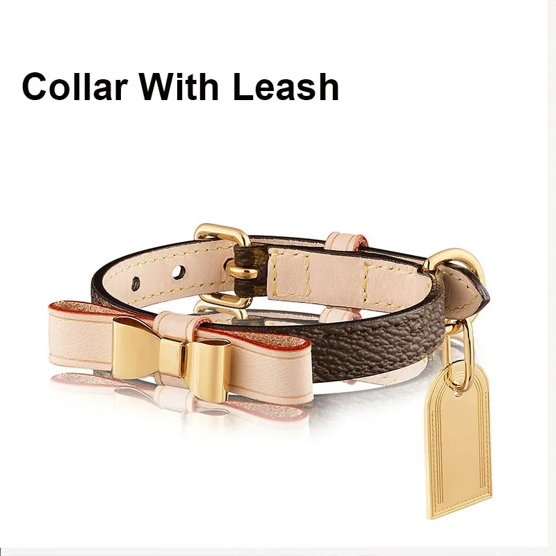 Wholesale Pet Accessories XS-L Luxury French Bull Dog Collars Genuine Leather Dog Cat Collars With Leash