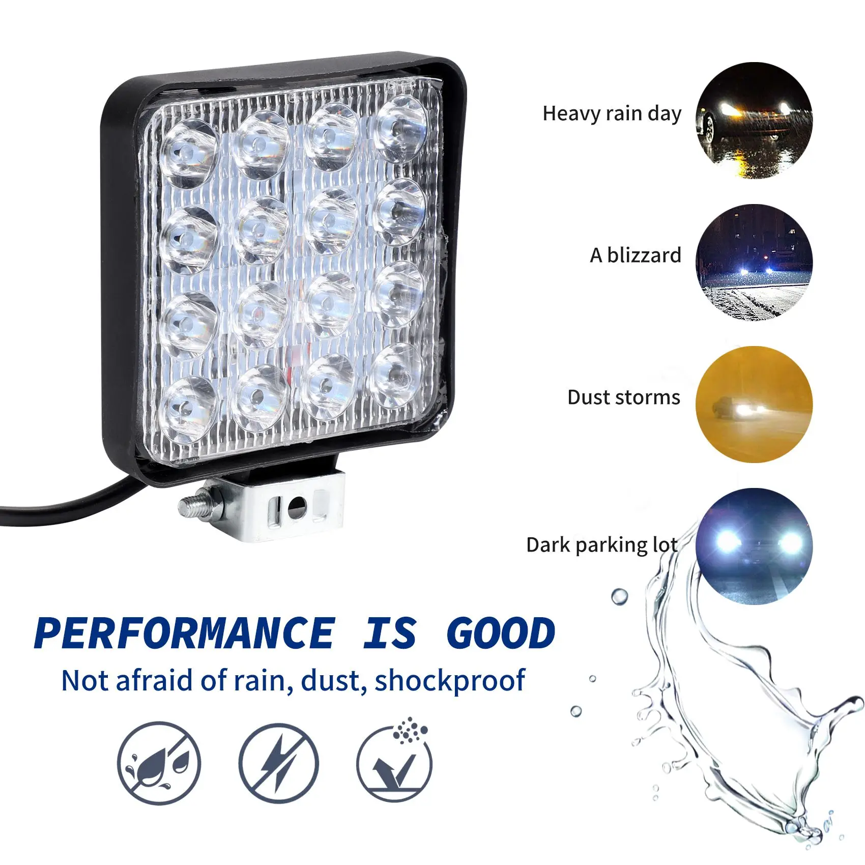 2ชิ้น48W 6000K นำแสงสปอตไลท์สี่เหลี่ยมโคมไฟรถแทรกเตอร์รถบรรทุก SUV 4WD 12V 24V