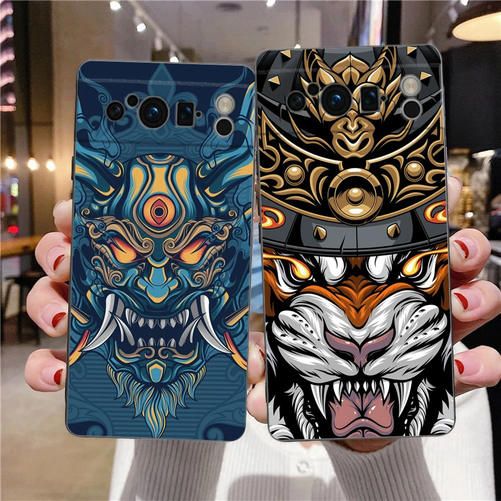 Japan Samurai Oni Mask Phone Case Cover for Google Pixel 9 8 7 6 7A 6A Pro Shockproof Silicone Soft 9 Pro XL Shell Capas Fundas