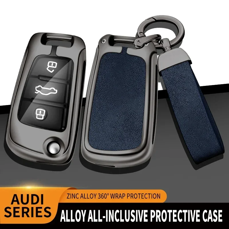 Zinc alloy leather car remote control key fob protective case for Audi A3 8P 8V 8L S3 RS3 Q3 TT Q2 protective key fob case