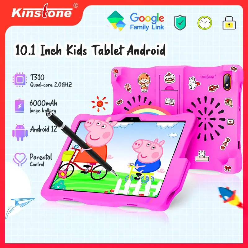 جهاز لوحي Kinstone Kids Android12 بوصة بشاشة التعليم كمبيوتر لوحي آمن لحماية العين أقراص قفل لوحي للوالدين