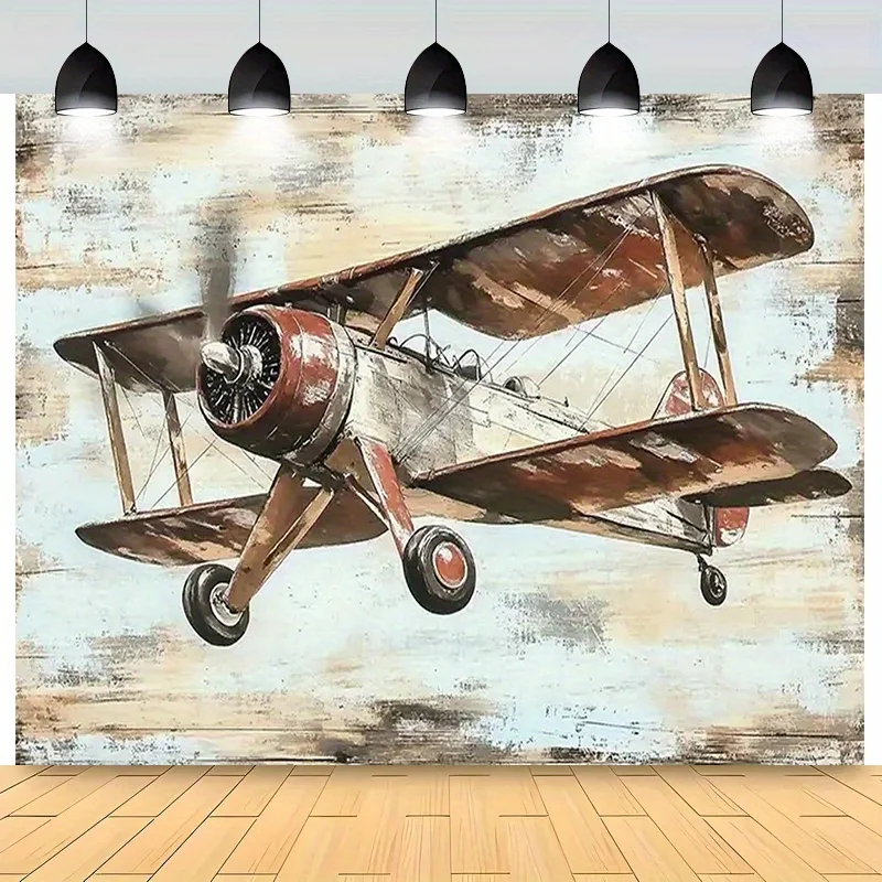 2D-Flugzeugmotiv, Retro-Flugzeug-Hintergrundstoff, klassisches Luftfahrt-Thema, geeignet für Schlafzimmer, Wohnzimmer, Polyesterfaser