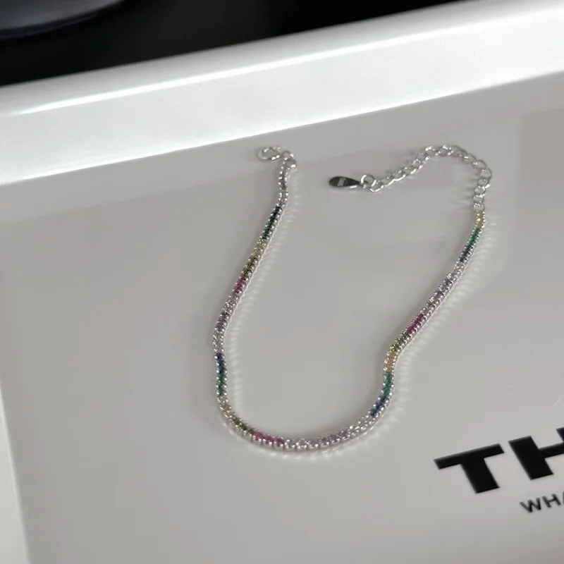

PANJBJ 925 Sterling Silver Colorful Zircon Bracelet for Women Girl Geometric Fashion Korean Jewelry Birthday Gift Dropshipping