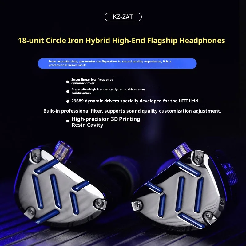 KZ ZAT 8BA+1DD Hybrid Earphone High-end Tunable In-Ear Balanced Armature Monitor Headphone Cancelling Sports Music Earphones