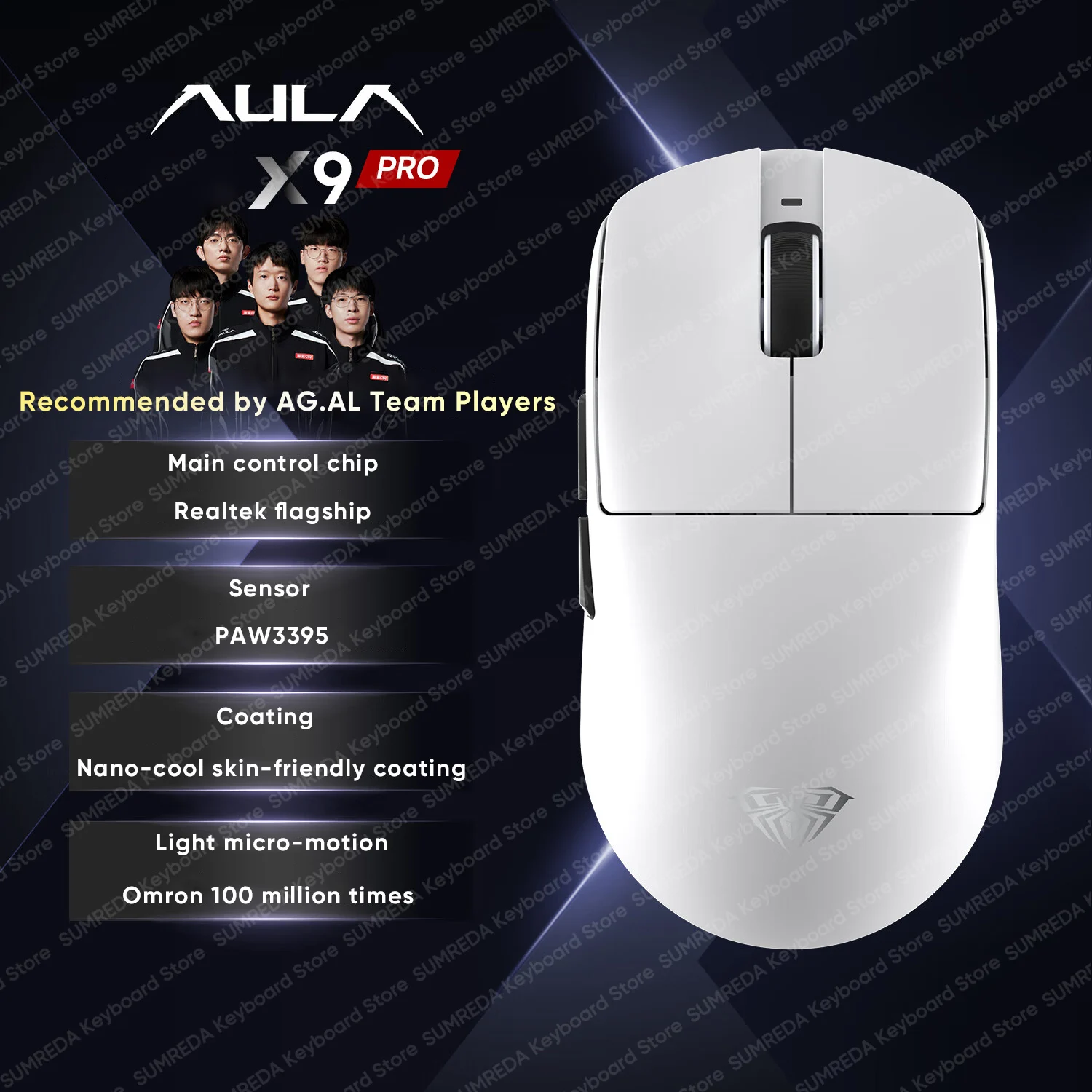 AULA X9 Pro Max Ultra Wireless Gaming Mouse PAW3950 PAW3395 8K Optical Switch Bluetooth 2.4G Wired Ergonomics Gaming Mouse Gifts