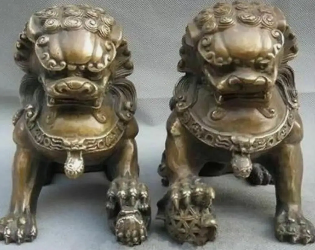 

China Copper Door Fengshui Guardion Fu Foo Dogs Lion Statue Pair