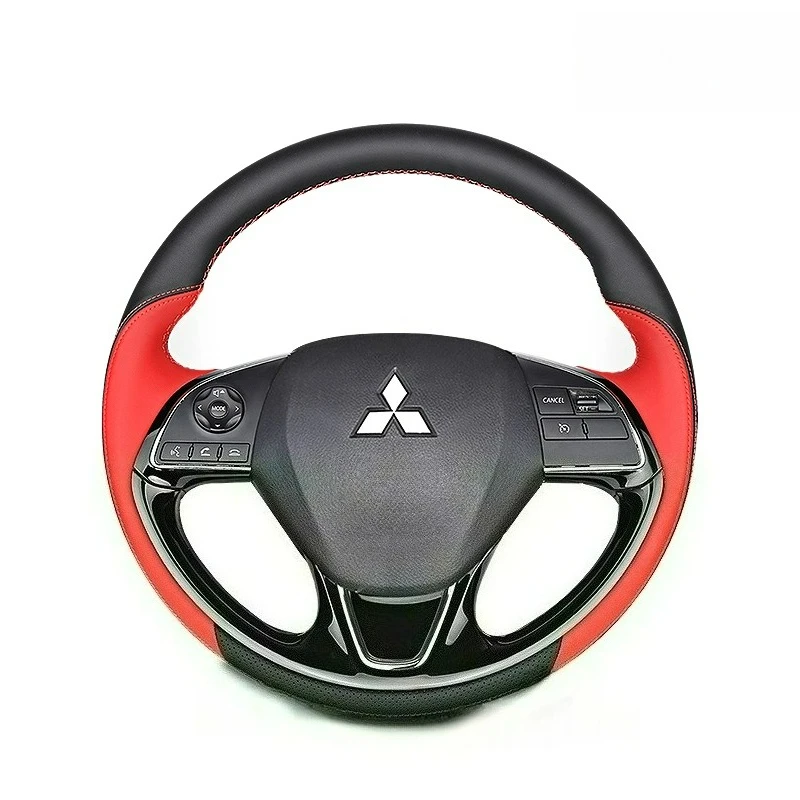 

For Mitsubishi ASX Outlander Mirage 2016-2019 Eclipse Hand-stitched renovation black red Leather car steering wheel cover