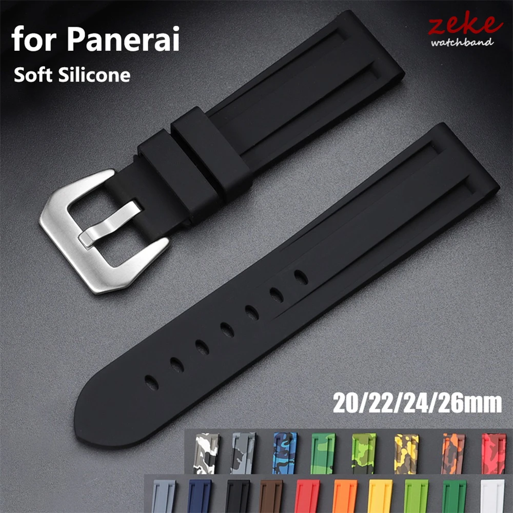 Sports 20mm 22mm 24mm 26mm Silicone Watch Bands Soft Comfortable Rubber Watch Strap for Panerai Blue Black Bracelets Accessories