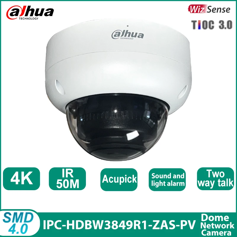 Dahua IPC-HDBW3849R1-ZAS-PV 4K POE IP Camera Support Sound Light alarm IR40M AI Acupick SMD4.0 Two way talk  Surveillance Camera