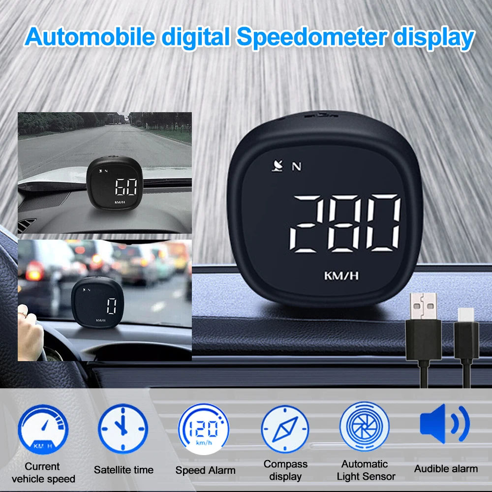 

Car Digital Speedometer GPS HUD Gauge Compass Head Up Display OverSpeed Alarm