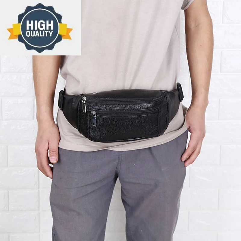 Bolso de cuero de cintura para hombre, paquete Panny informal, Color sólido, chaleco genuino para hombre, cinturón deportivo de trabajo para hombre, s al aire libre