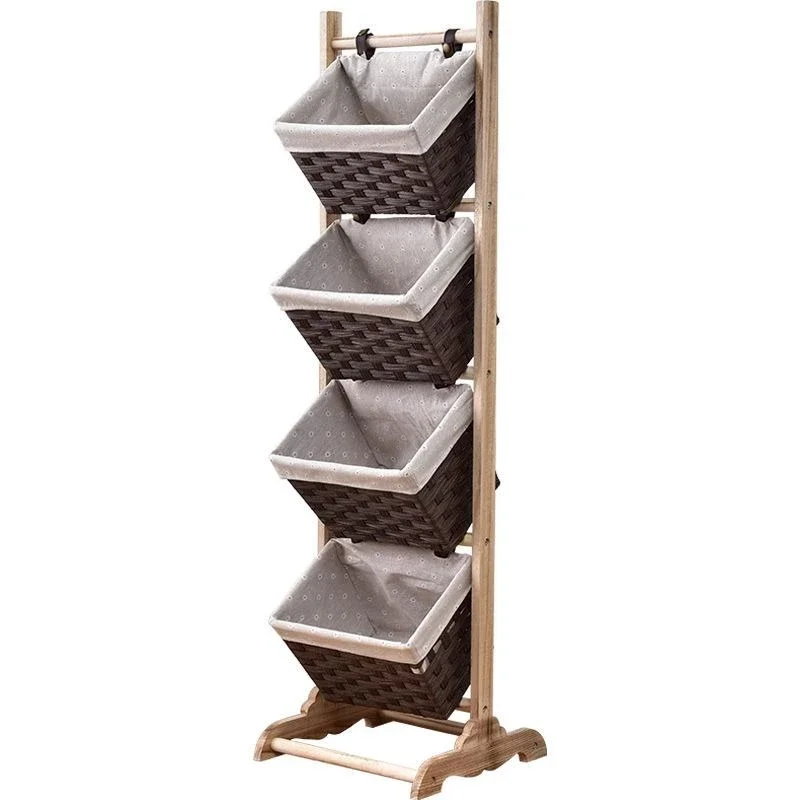 

Household snack storage rack Bedroom rattan storage basket Multi-layer living room rack Fruit and vegetable rack