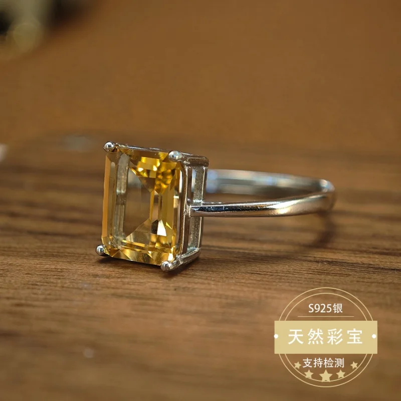 

Natural Square Shape Citrine Wedding Ring 925 Sterling Silver for Women Adjustable Size Simple Design Jewelry Gift