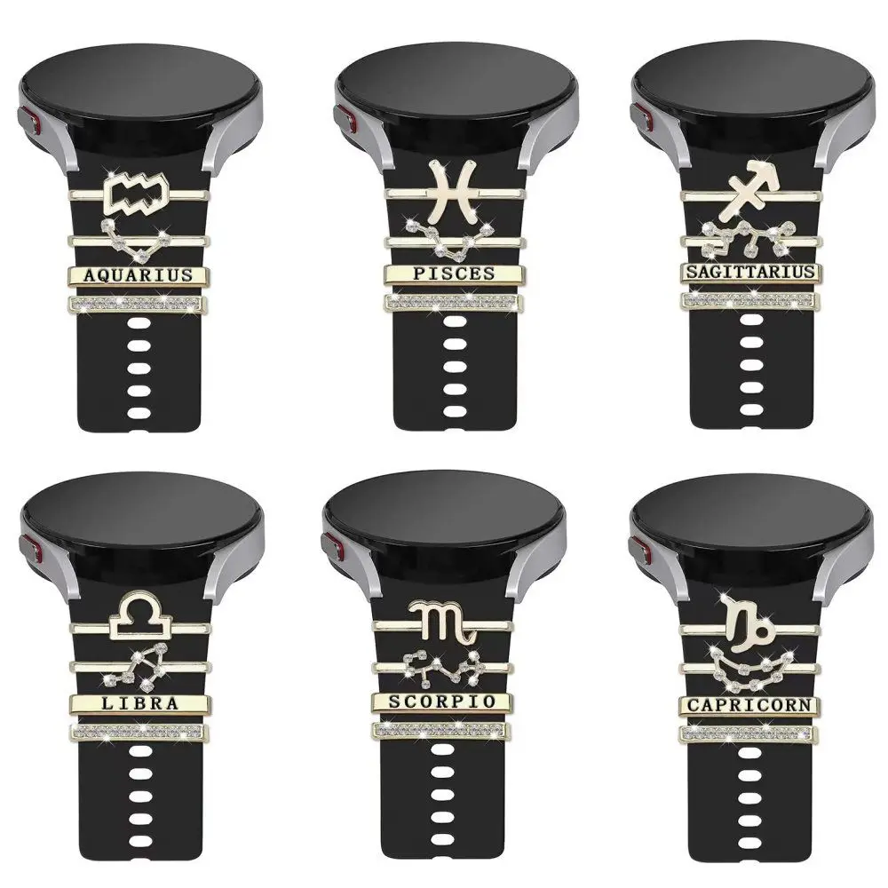 4PCS Twelve Constellations Strap Metal Charm Decoration Ring Creative Smart Watch Silicone Strap Accessory for Apple Watch Band