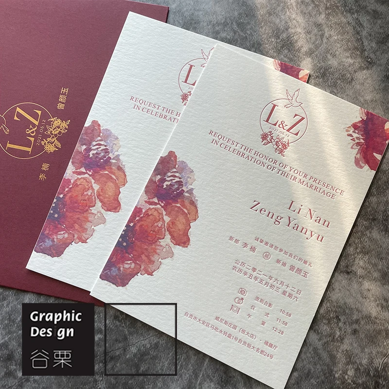 

Cotton Paper Foil Printing High Grade Wedding Invitations Customized Design Chinese Style