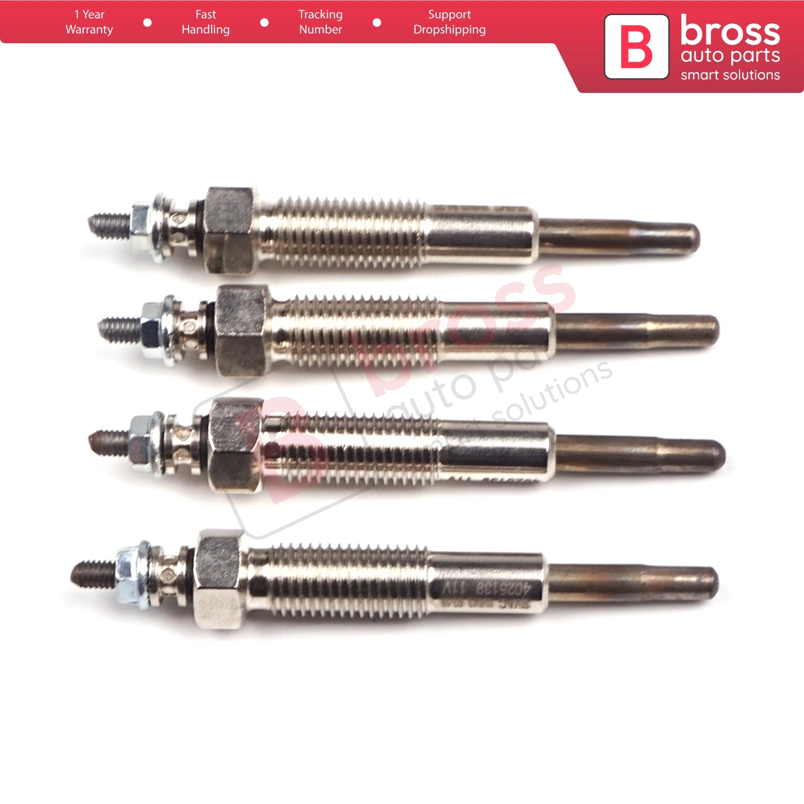 Bross Auto Parts BGP55-1 4 Pcs Heater Glow Plugs GJ1302MA, 010 22 336 for Ford Mazda Kia Suzuki 2.0-2.2-2.5-2.7 Ship From Turkey