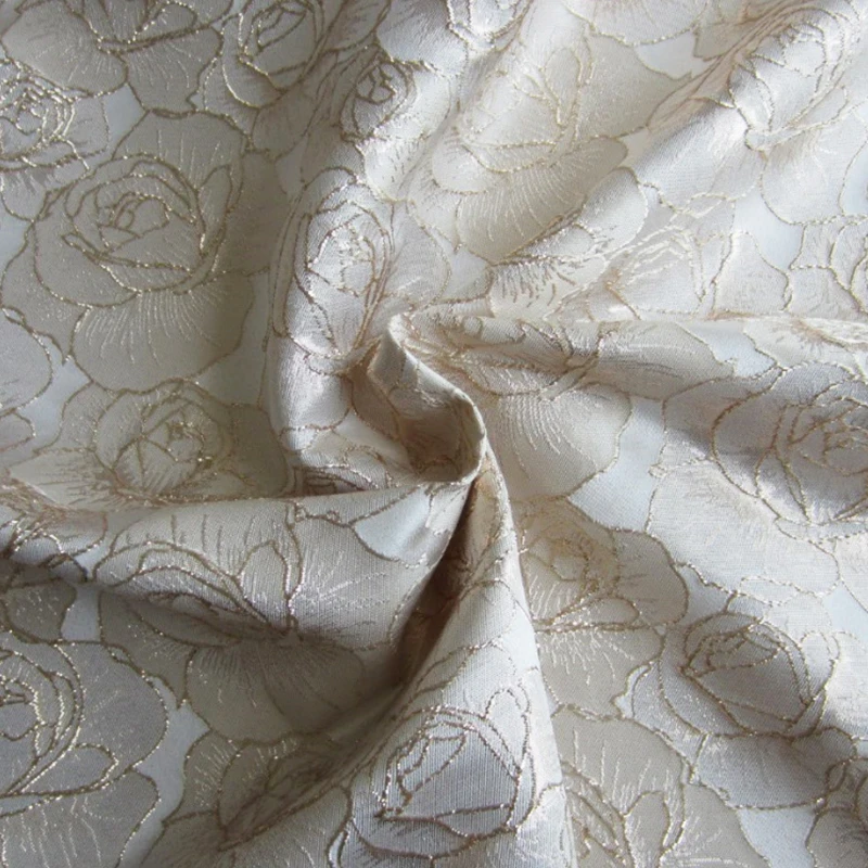 

European Style Big Rose Jacquard Brocade Fabric Diy Sewing Coat Dress Patchwork Gold And Silver Silk Yarn-dyed Designer Fabric