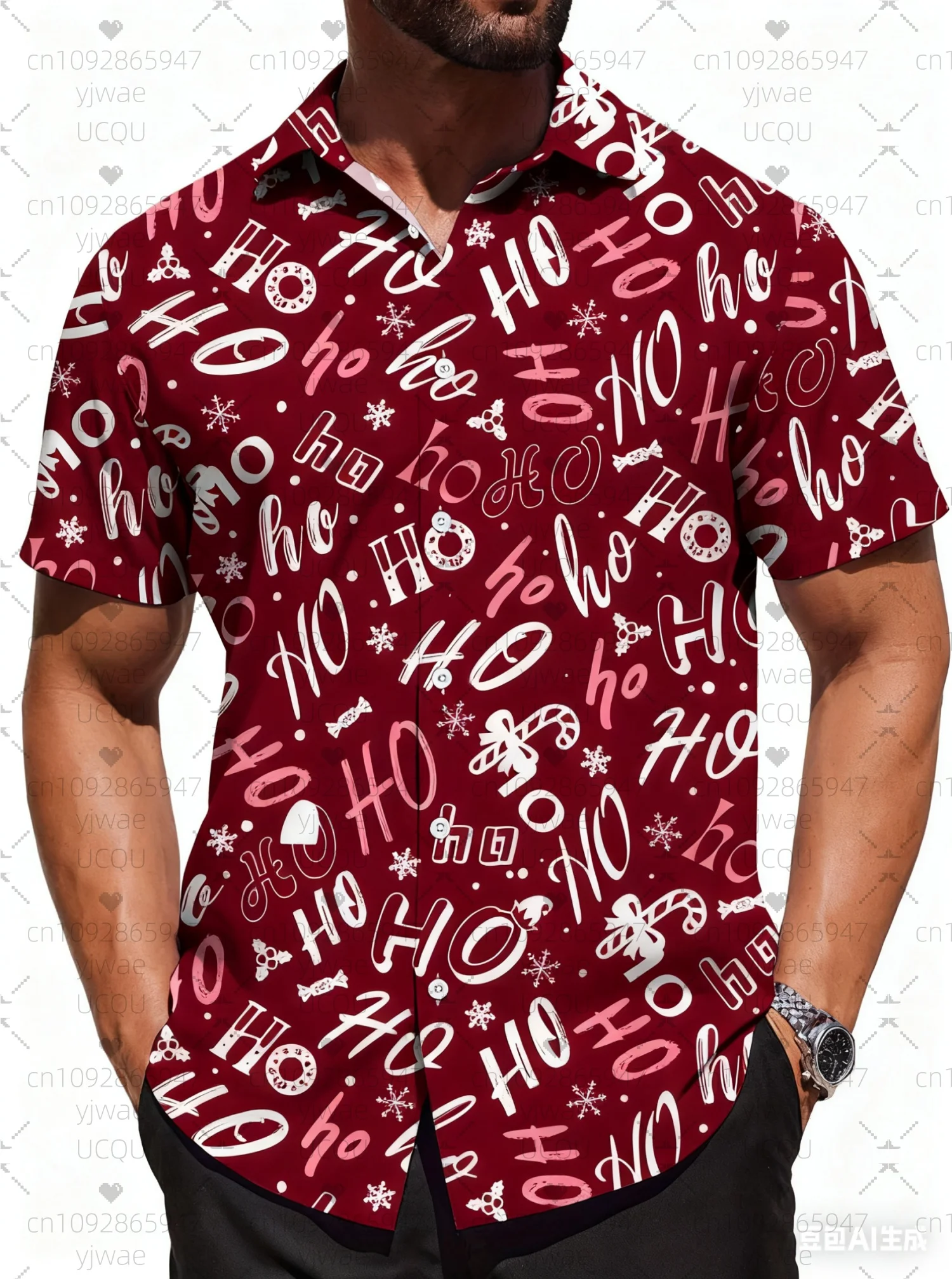 Kemeja Pria Kerah Natal 2025 Lengan Pendek Model Lapel Atasan Kasual Kancing Depan Untuk Musim Panas Pakaian Sehari-hari