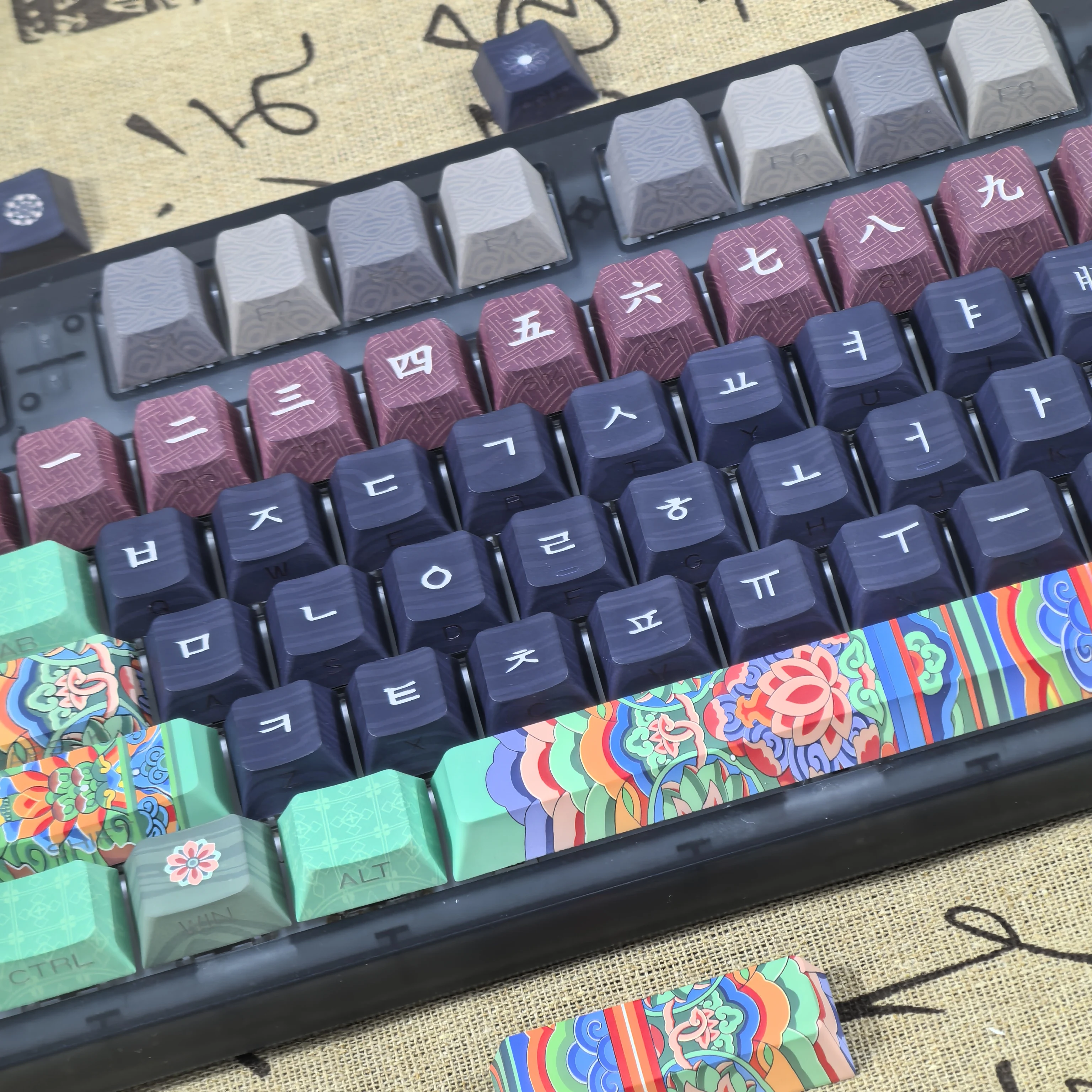 Ancient Korean Keycap Dancheong Black Side Engraved Translucent Pbt Theme For Mechanical Keyboard 단청 와글바글 염료승화 PB