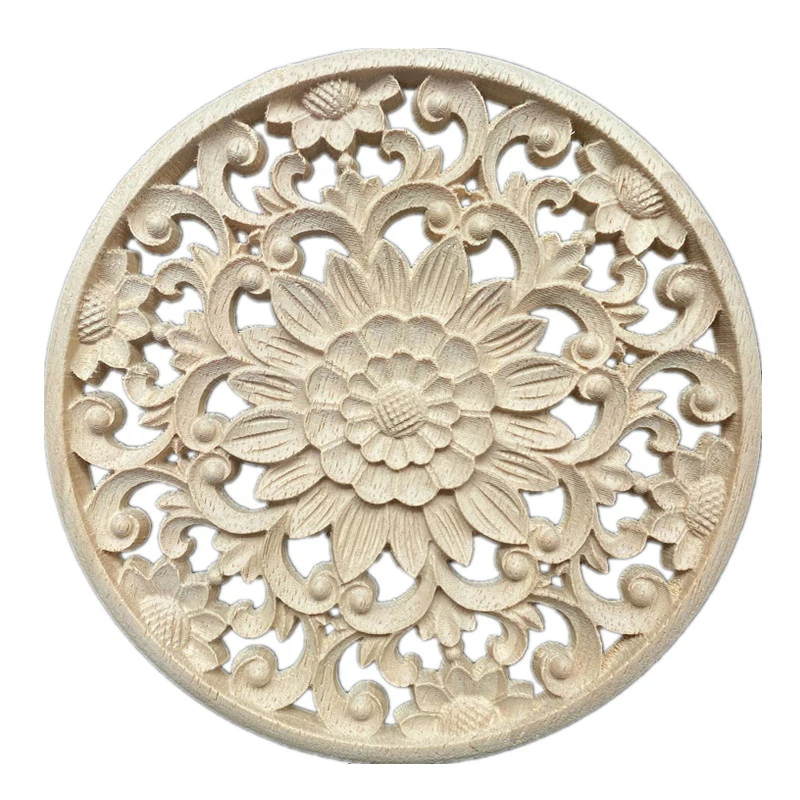 

10/12/15/20/30/40cm Round Onlay Applique Wooden Wood Carving Decal Furniture Wall Corner Decor for Cabinets Windows Mirrors