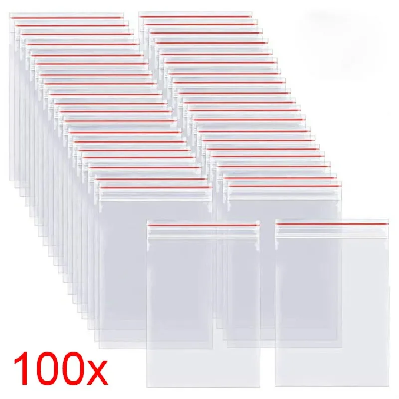 

100pcs/pack Self Seal Clear Plastic Poly Bag Resealable Zip Bags Food Storage Package Reclosable Vacuum Fresh Bag