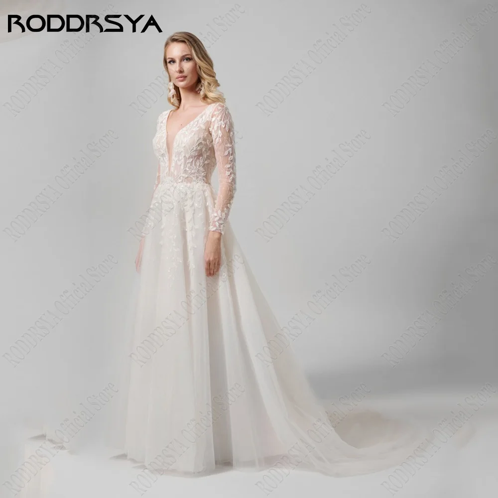 Roddrsy élégante robe de mariée manches longues V cou dreamback robe de mariée parti applRODDRSY-Robe de Mariée Élégante à Manches sulf, Col en V, Dos Icide, ixde la Mariée, Quelle que soit l'Applique, Ligne A en Tulle