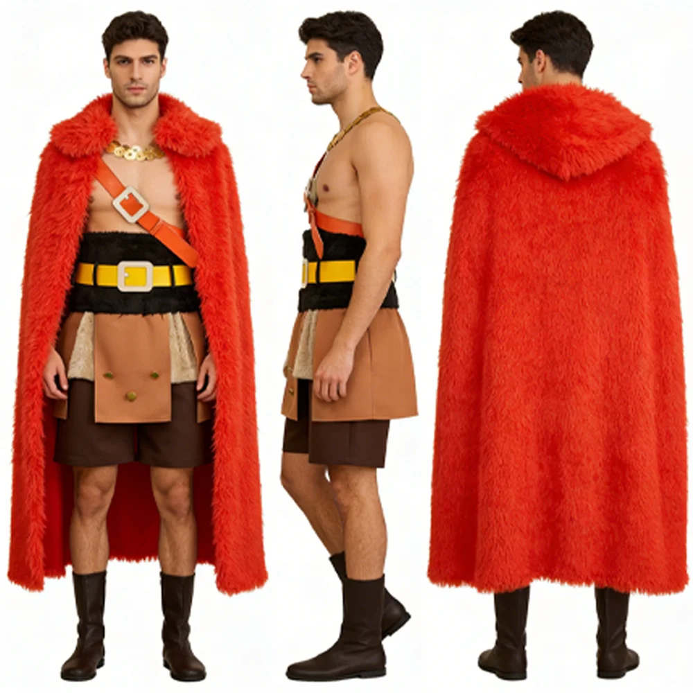 

Anime Elbaf Cosplay Luffy Costume Adult Men Red Cloak Fancy Dress Pirate Outfit Halloween Carnival Comic Con Role Play Disguise