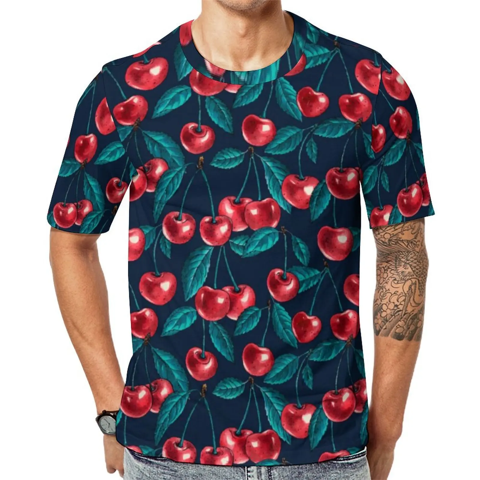Mens Cute Cherry T-Shirt Red Fruit Print Novelty T Shirts Short Sleeves Graphic Tops Hot Sale Premium Kawaii Oversized Top Tees